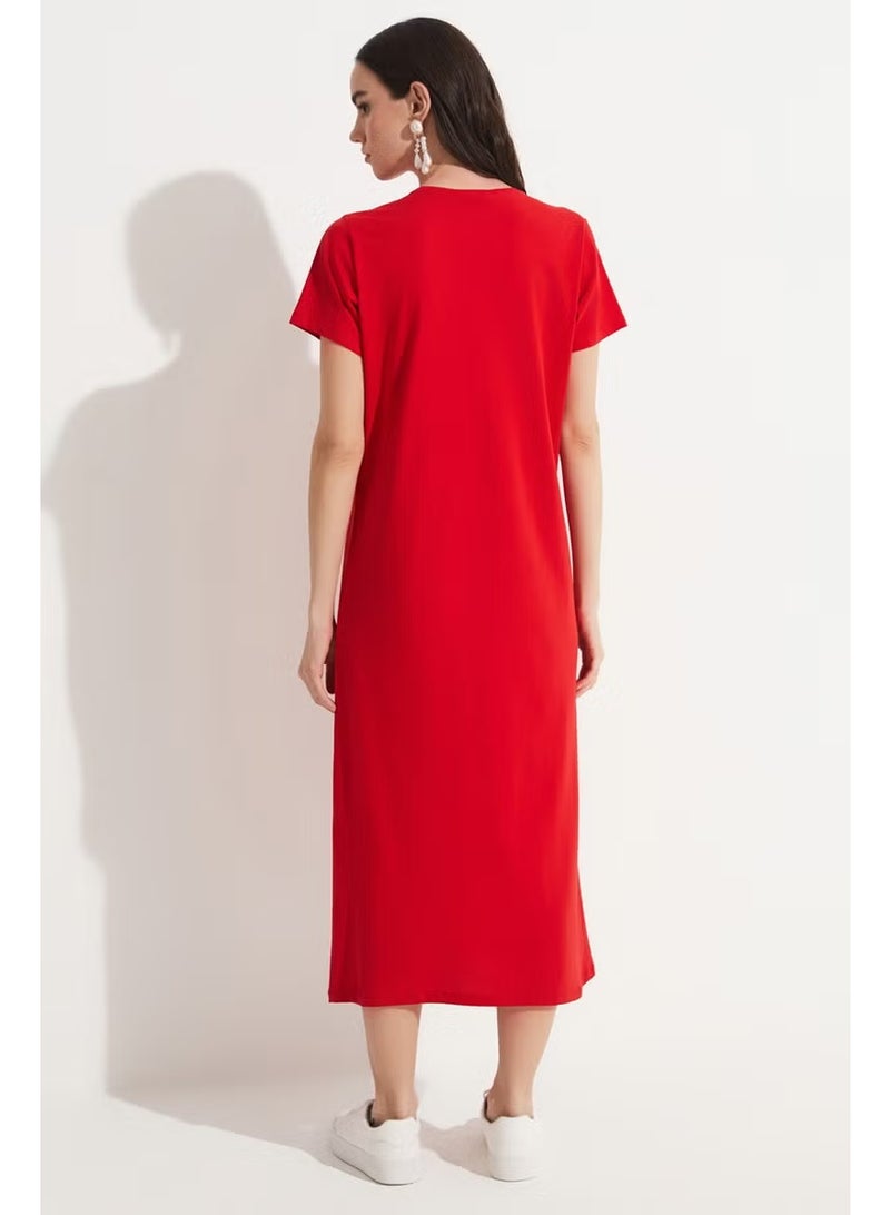 JUNE Red T-Shirt Dress - Image 5